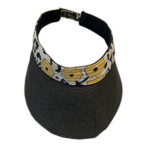 Vera Bradley Sun Visor Hat Black Woven Brim Floral Band Yellow Black Adjustable